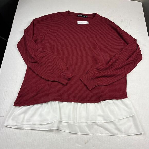 New York & Company Shirttail Sweater Red White Long Sleeve Knit Pullover XL NEW - Picture 1 of 10